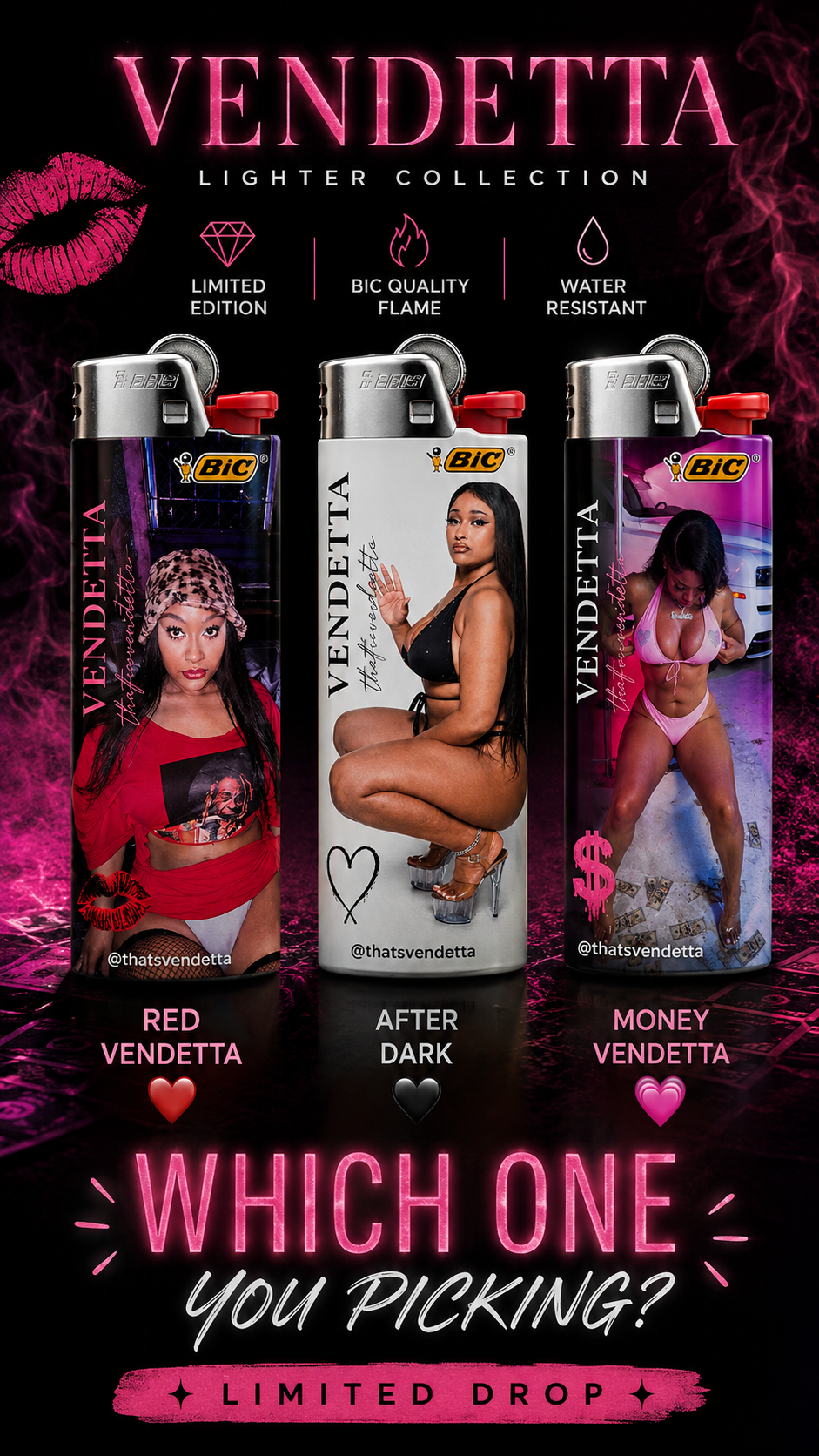 Vendetta collection campaign with all three limited edition lighters